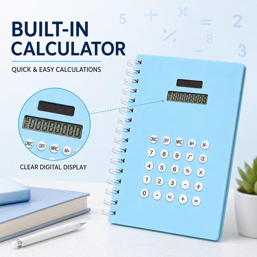 Calculator Spiral Notebook, Ruled Writing Notebook with Built-In Calculator, Spiral Bound Notebook for School, Office, Study, Notes, Journaling and Everyday Writing