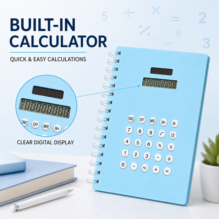 Calculator Spiral Notebook, Ruled Writing Notebook with Built-In Calculator, Spiral Bound Notebook for School, Office, Study, Notes, Journaling and Everyday Writing