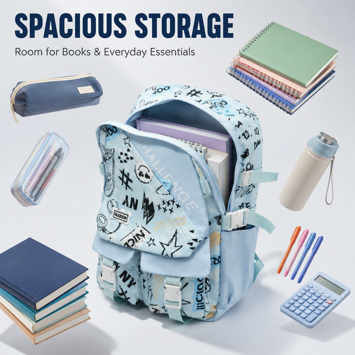 Sketch Art School Backpack 17 Inch, Lightweight Multi-Compartment Book Bag with Front Pocket, Side Pockets, Adjustable Shoulder Straps & Top Handle
