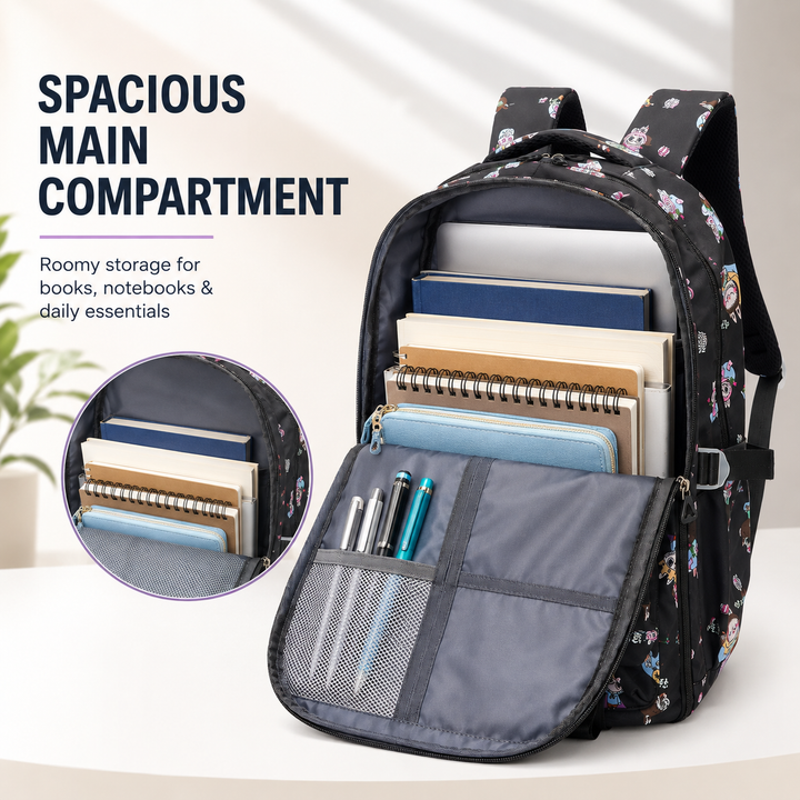 Doodle School Bag, Lightweight Backpack with Multiple Compartments, Front Utility Pocket, Side Bottle Pockets & Adjustable Shoulder Straps
