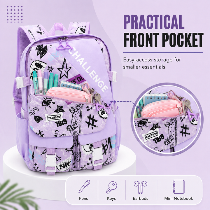 Sketch Art School Backpack 17 Inch, Lightweight Multi-Compartment Book Bag with Front Pocket, Side Pockets, Adjustable Shoulder Straps & Top Handle