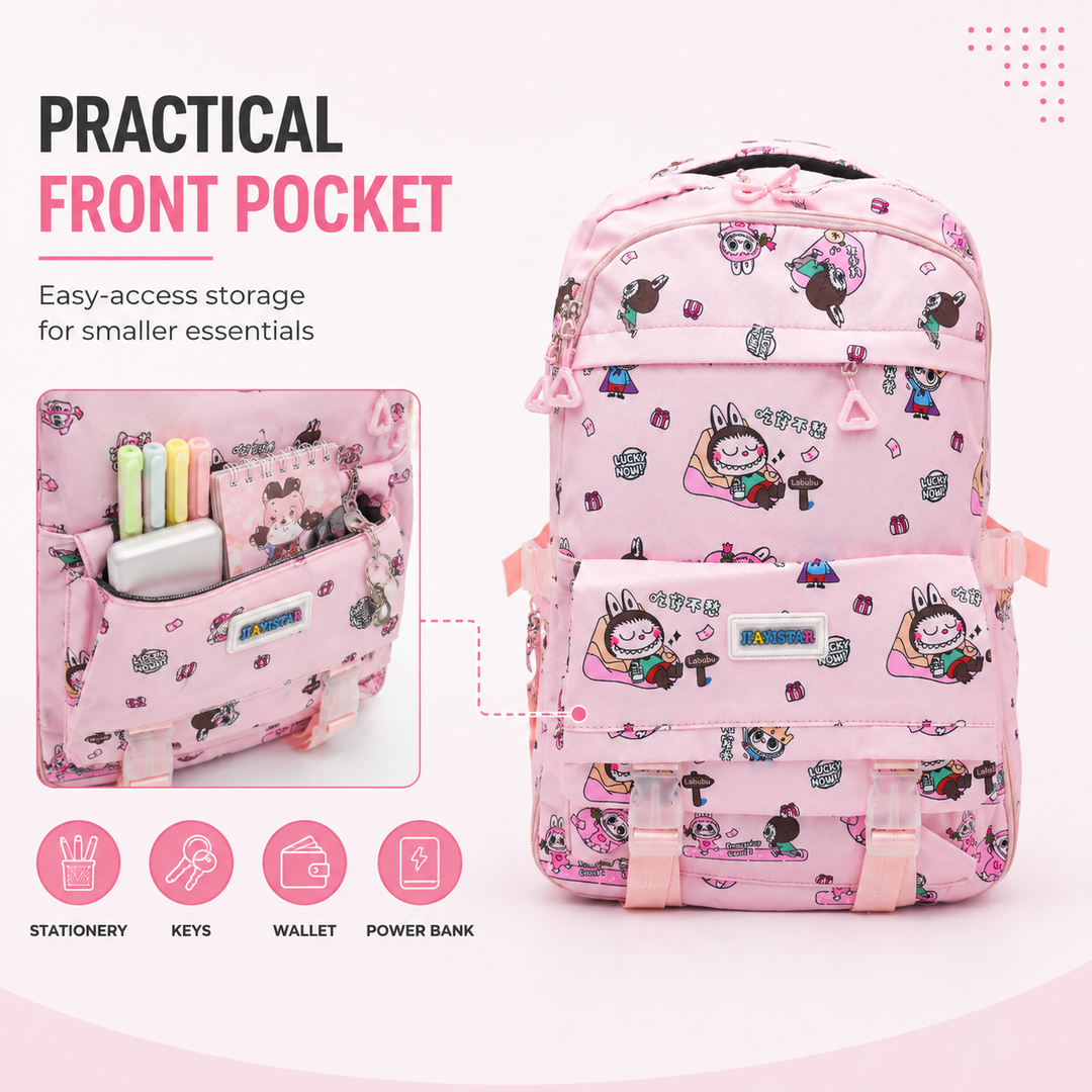 Doodle School Bag, Lightweight Backpack with Multiple Compartments, Front Utility Pocket, Side Bottle Pockets & Adjustable Shoulder Straps