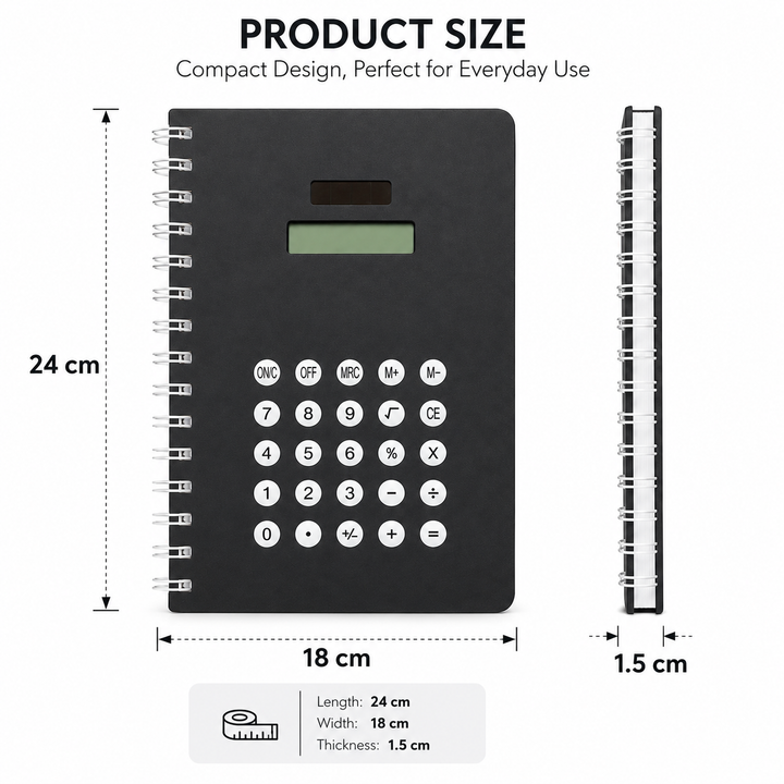 Calculator Spiral Notebook, Ruled Writing Notebook with Built-In Calculator, Spiral Bound Notebook for School, Office, Study, Notes, Journaling and Everyday Writing