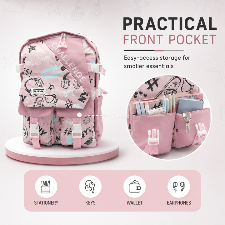 Sketch Art School Backpack 17 Inch, Lightweight Multi-Compartment Book Bag with Front Pocket, Side Pockets, Adjustable Shoulder Straps & Top Handle