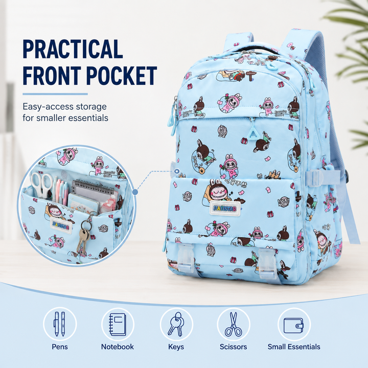 Doodle School Bag, Lightweight Backpack with Multiple Compartments, Front Utility Pocket, Side Bottle Pockets & Adjustable Shoulder Straps