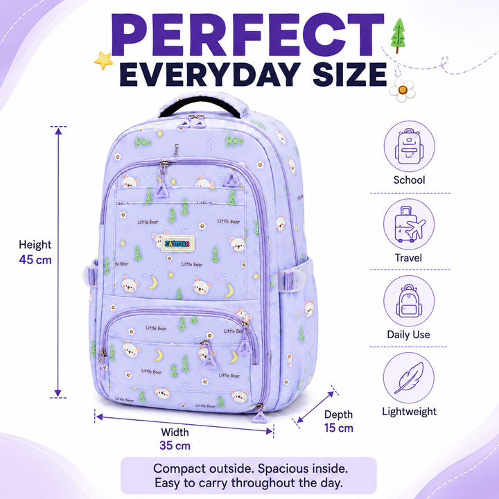 Bear Bloom School Backpack, Cute Bear Print Large Capacity Student Backpack with Multiple Compartments, Lightweight Book Bag with Side Pockets for School, Travel, Tuition & Daily Use