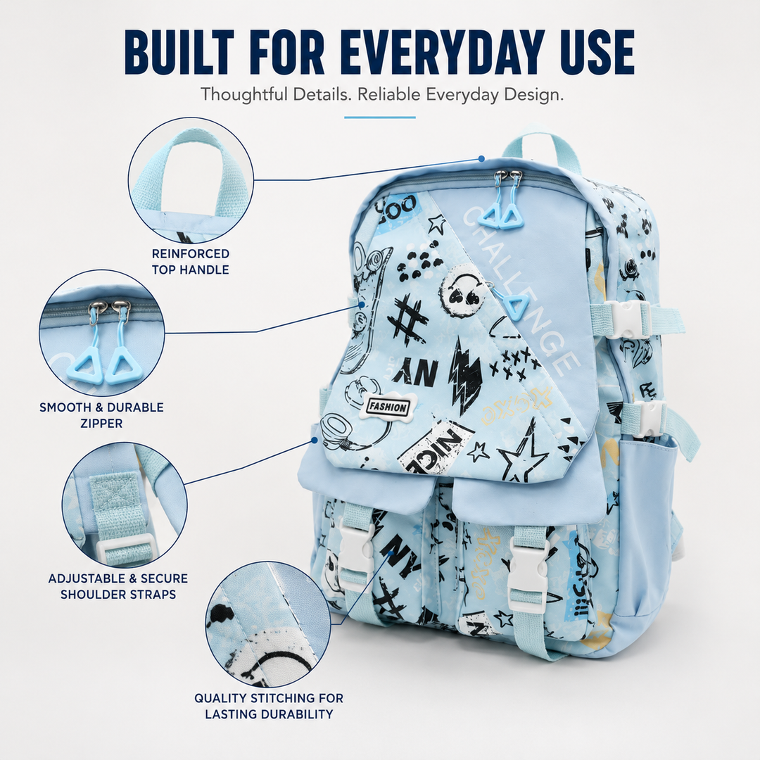 Sketch Art School Backpack 17 Inch, Lightweight Multi-Compartment Book Bag with Front Pocket, Side Pockets, Adjustable Shoulder Straps & Top Handle