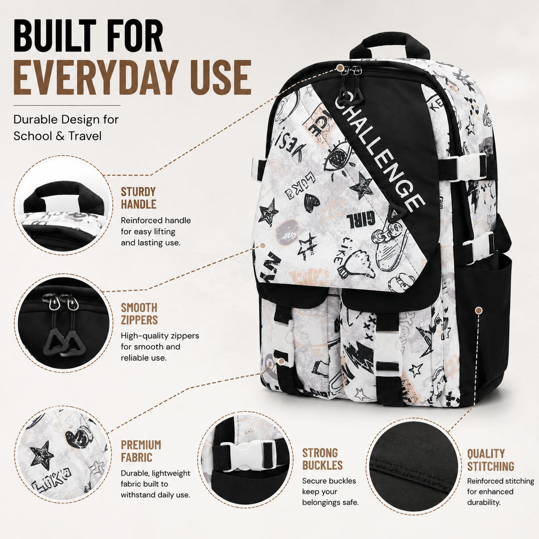 Sketch Art School Backpack 17 Inch, Lightweight Multi-Compartment Book Bag with Front Pocket, Side Pockets, Adjustable Shoulder Straps & Top Handle
