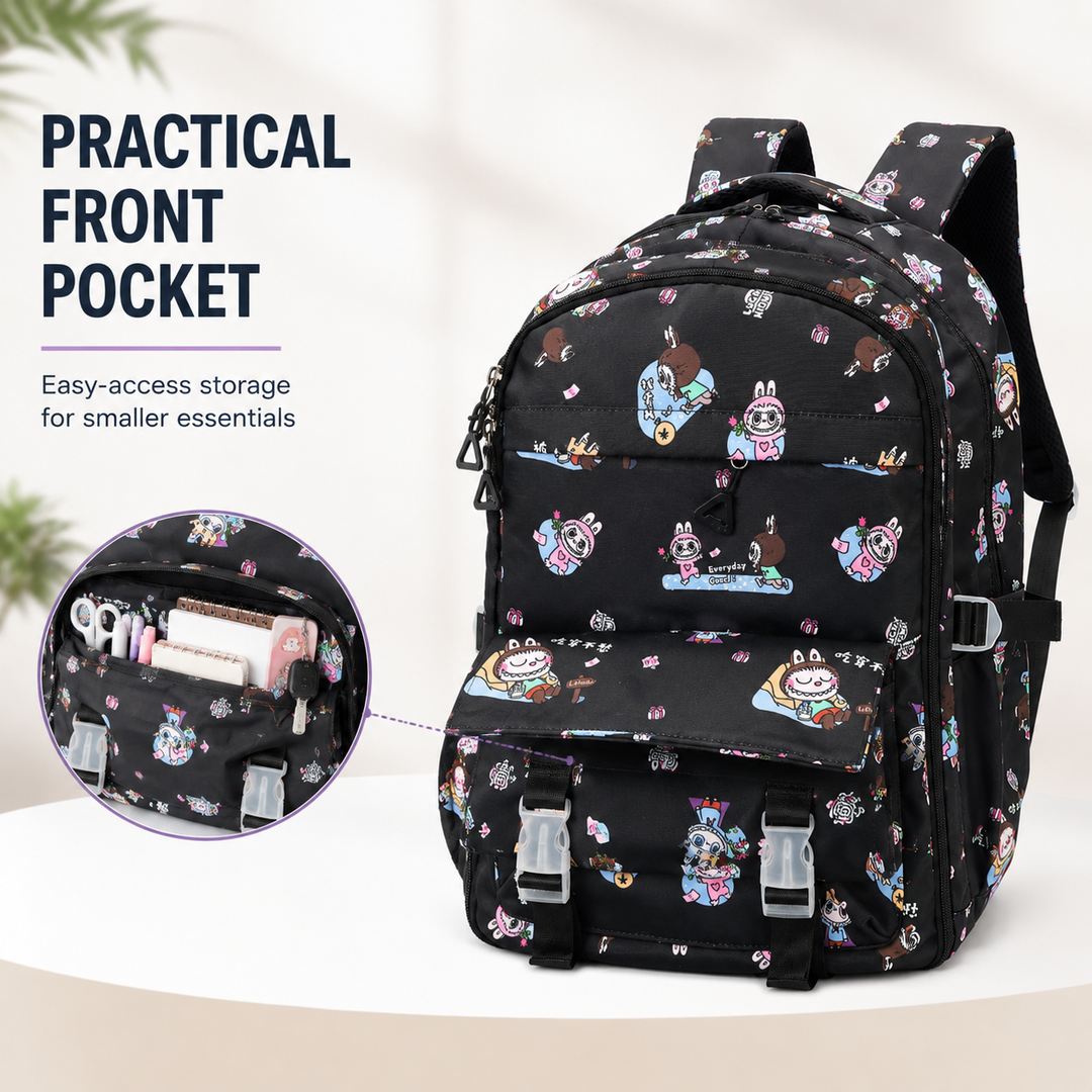 Doodle School Bag, Lightweight Backpack with Multiple Compartments, Front Utility Pocket, Side Bottle Pockets & Adjustable Shoulder Straps