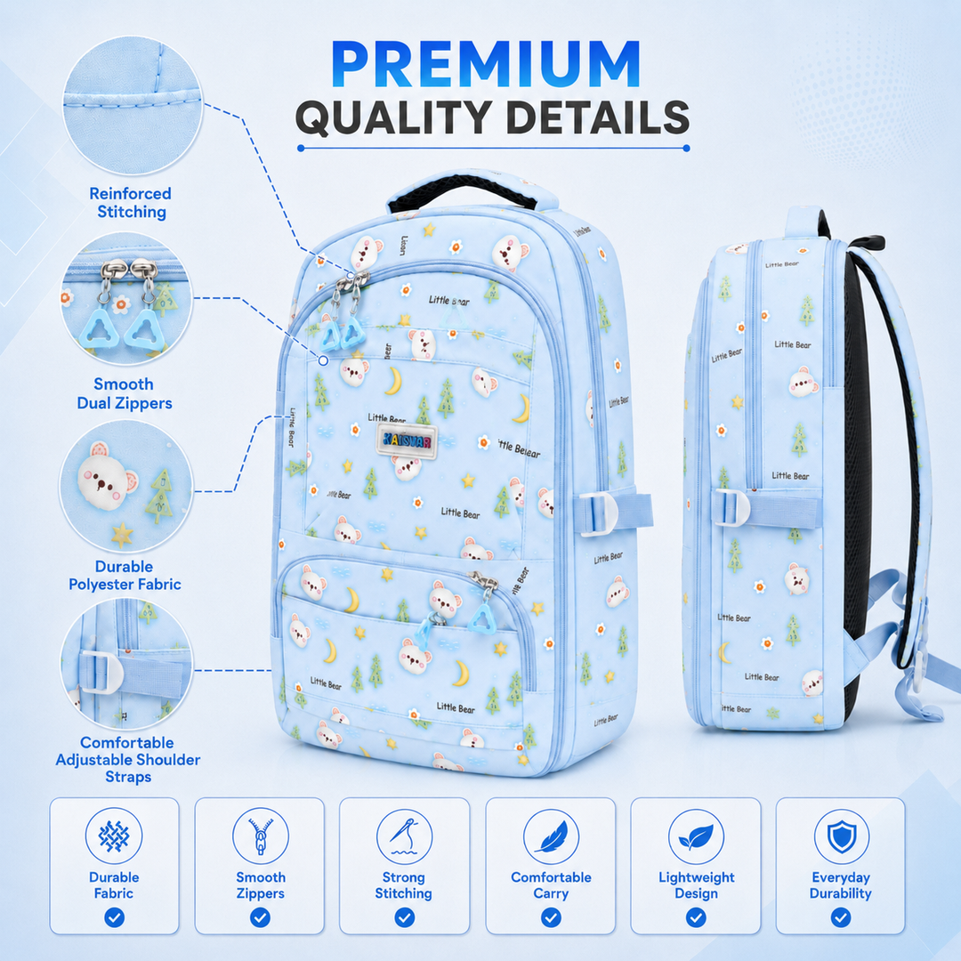 Bear Bloom School Backpack, Cute Bear Print Large Capacity Student Backpack with Multiple Compartments, Lightweight Book Bag with Side Pockets for School, Travel, Tuition & Daily Use