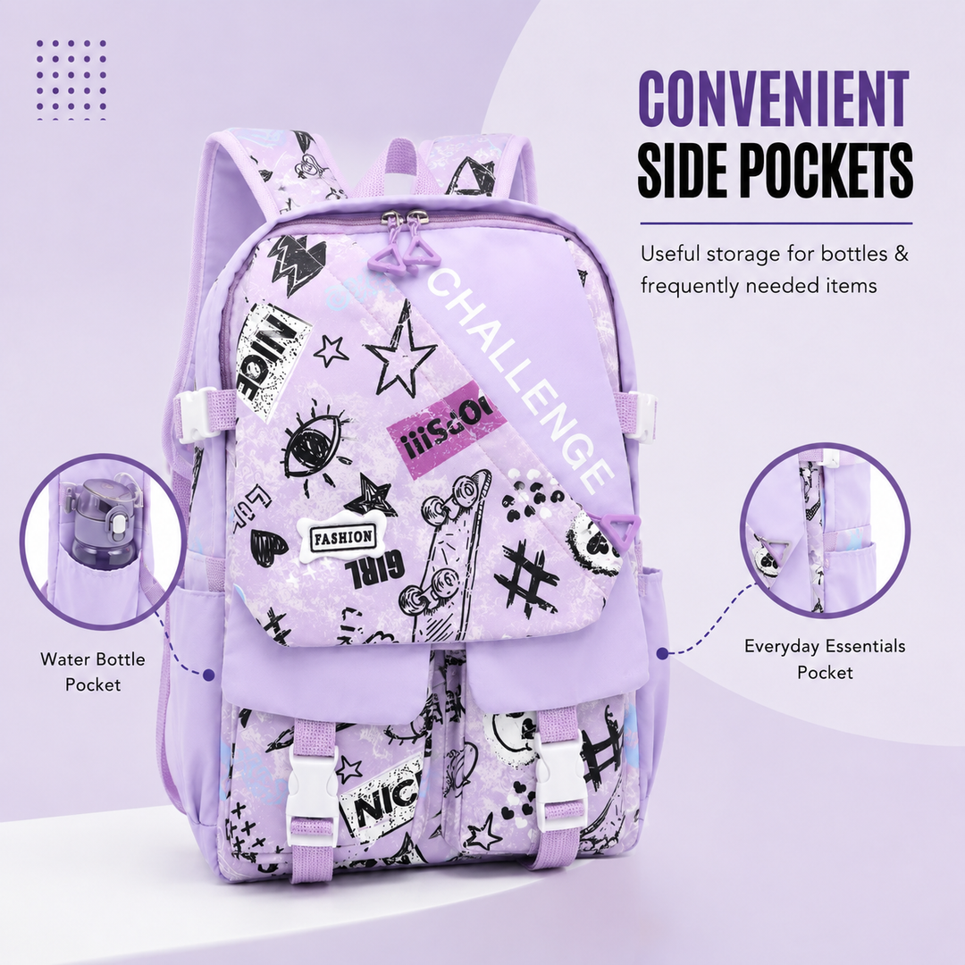 Sketch Art School Backpack 17 Inch, Lightweight Multi-Compartment Book Bag with Front Pocket, Side Pockets, Adjustable Shoulder Straps & Top Handle
