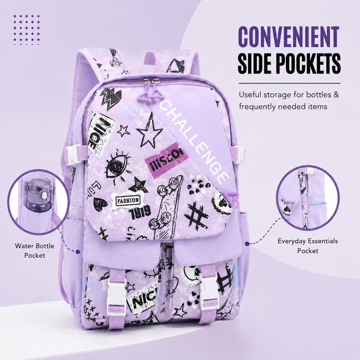 Sketch Art School Backpack 17 Inch, Lightweight Multi-Compartment Book Bag with Front Pocket, Side Pockets, Adjustable Shoulder Straps & Top Handle