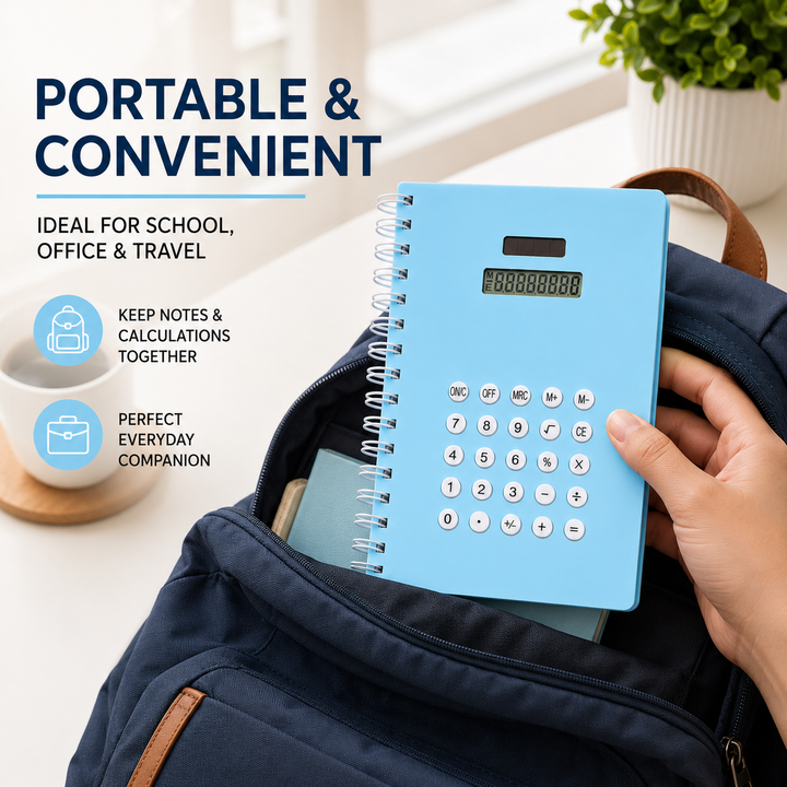 Calculator Spiral Notebook, Ruled Writing Notebook with Built-In Calculator, Spiral Bound Notebook for School, Office, Study, Notes, Journaling and Everyday Writing
