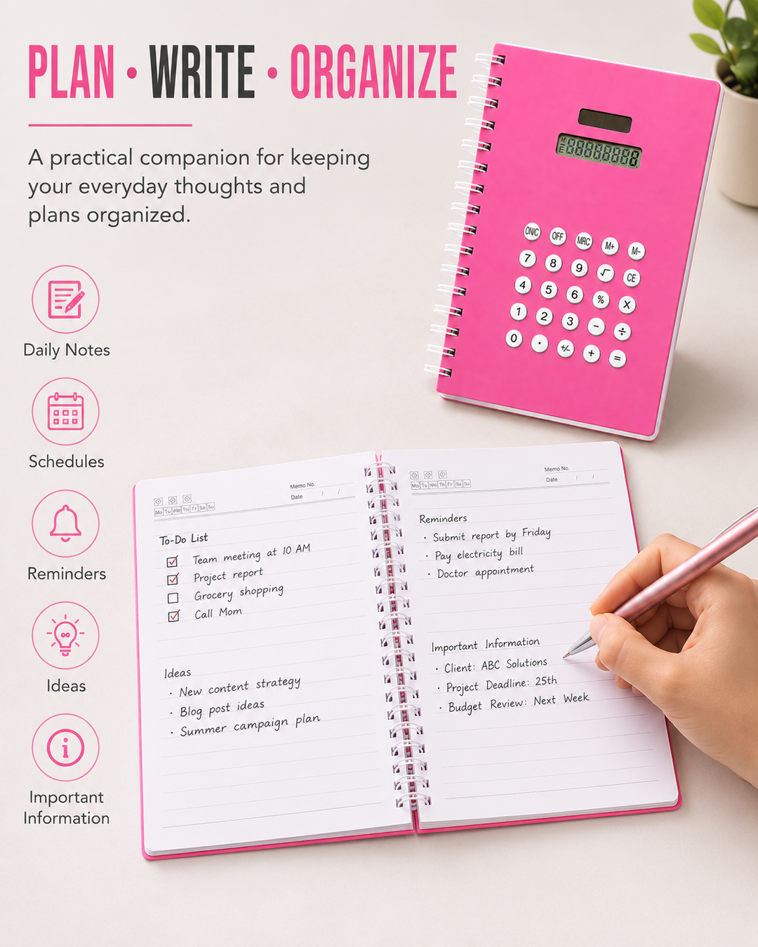 Calculator Spiral Notebook, Ruled Writing Notebook with Built-In Calculator, Spiral Bound Notebook for School, Office, Study, Notes, Journaling and Everyday Writing