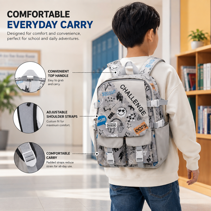 Sketch Art School Backpack 17 Inch, Lightweight Multi-Compartment Book Bag with Front Pocket, Side Pockets, Adjustable Shoulder Straps & Top Handle