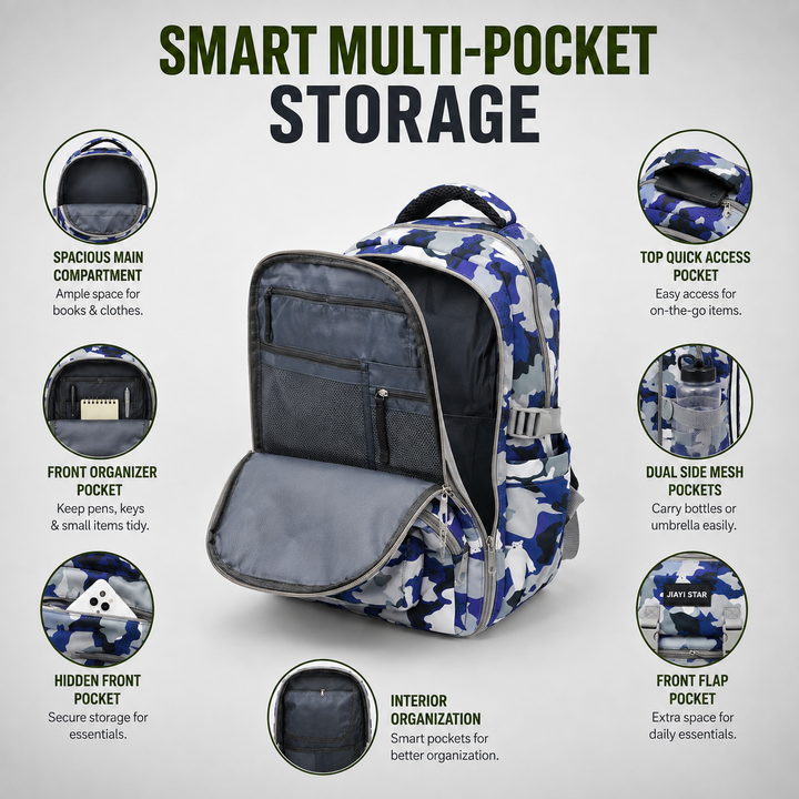 Urban Camo School Backpack, Large Capacity Camouflage Backpack with Multiple Compartments, Lightweight Student Book Bag with Side Bottle Pockets for School, College, Travel, Office & Daily Use