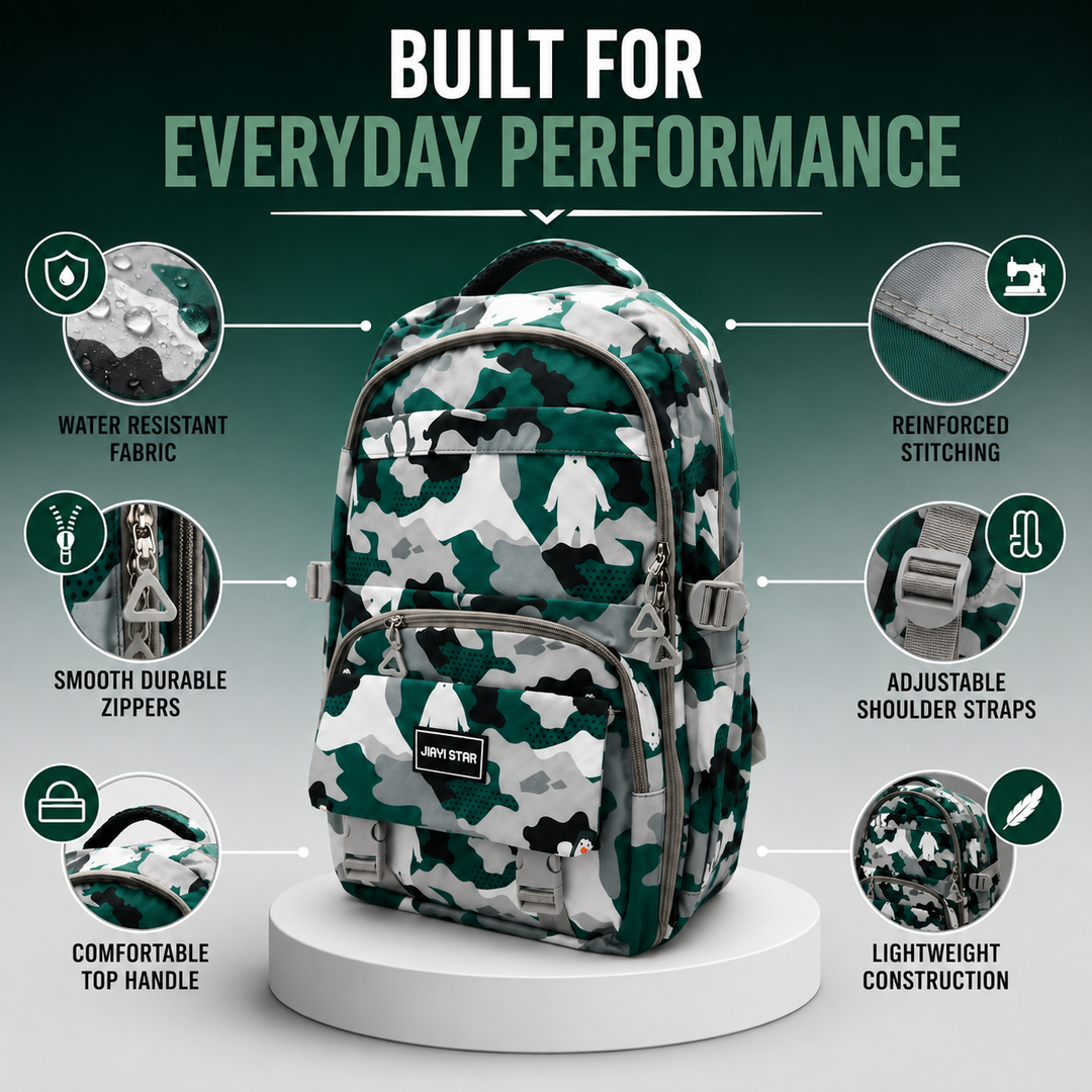 Urban Camo School Backpack, Large Capacity Camouflage Backpack with Multiple Compartments, Lightweight Student Book Bag with Side Bottle Pockets for School, College, Travel, Office & Daily Use