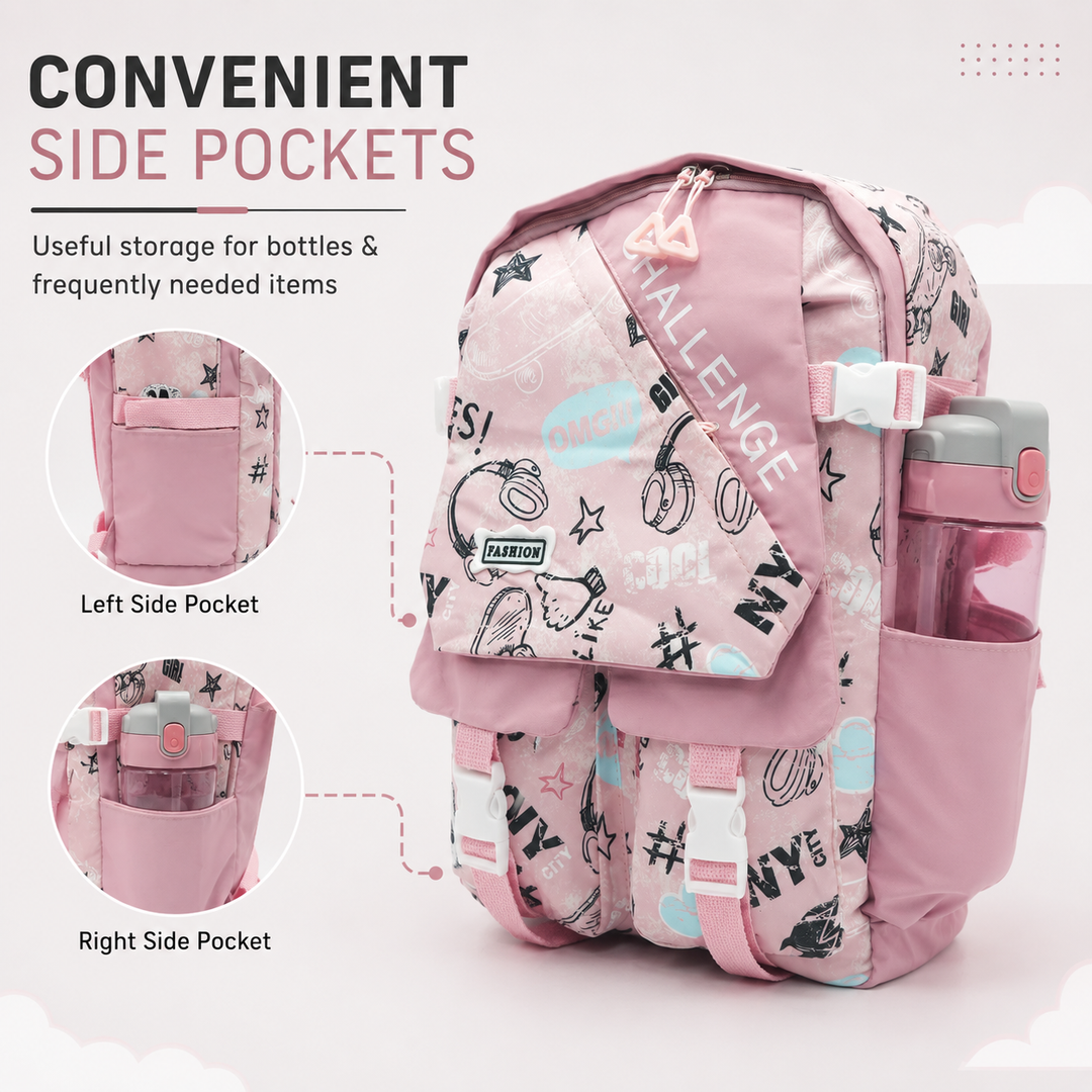 Sketch Art School Backpack 17 Inch, Lightweight Multi-Compartment Book Bag with Front Pocket, Side Pockets, Adjustable Shoulder Straps & Top Handle