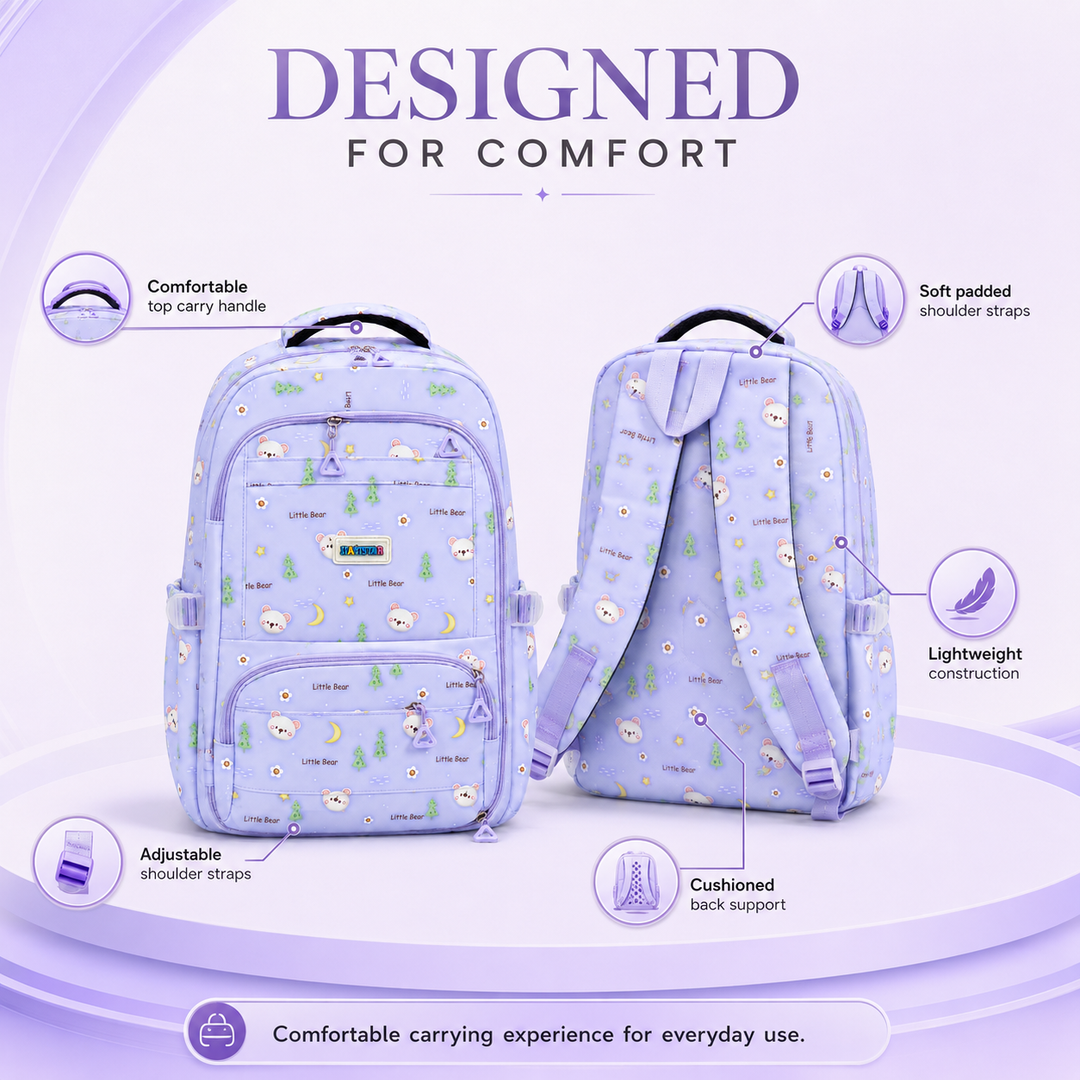 Bear Bloom School Backpack, Cute Bear Print Large Capacity Student Backpack with Multiple Compartments, Lightweight Book Bag with Side Pockets for School, Travel, Tuition & Daily Use