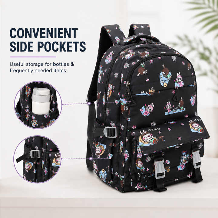 Doodle School Bag, Lightweight Backpack with Multiple Compartments, Front Utility Pocket, Side Bottle Pockets & Adjustable Shoulder Straps