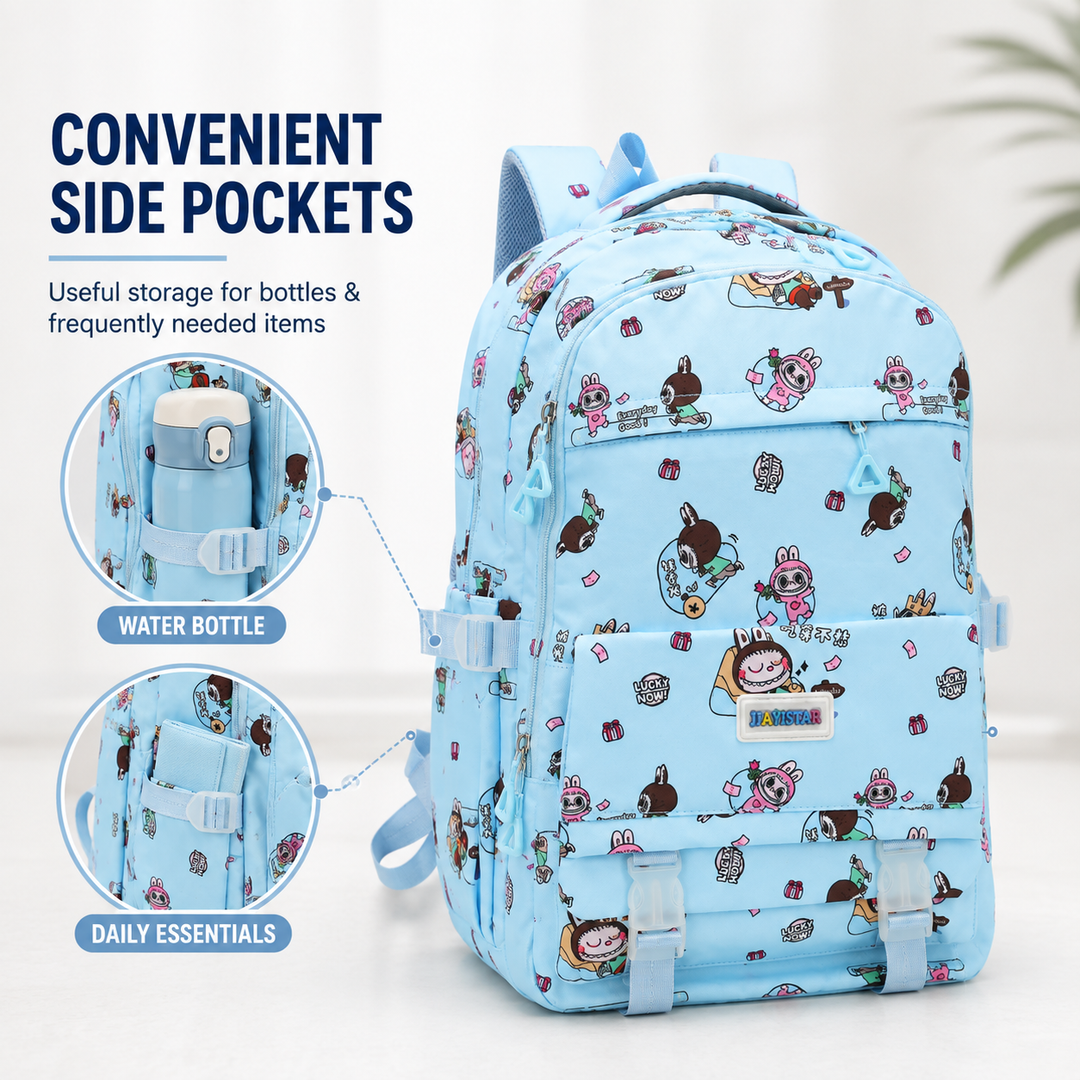 Doodle School Bag, Lightweight Backpack with Multiple Compartments, Front Utility Pocket, Side Bottle Pockets & Adjustable Shoulder Straps