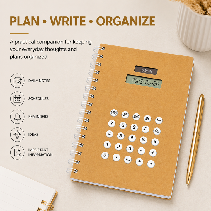 Calculator Spiral Notebook, Ruled Writing Notebook with Built-In Calculator, Spiral Bound Notebook for School, Office, Study, Notes, Journaling and Everyday Writing