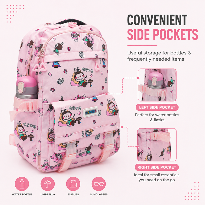 Doodle School Bag, Lightweight Backpack with Multiple Compartments, Front Utility Pocket, Side Bottle Pockets & Adjustable Shoulder Straps