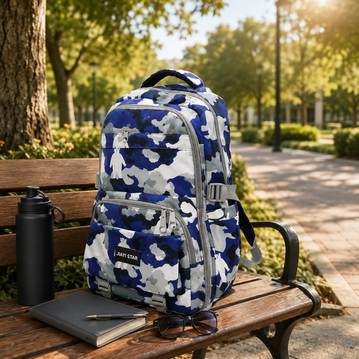 Urban Camo School Backpack, Large Capacity Camouflage Backpack with Multiple Compartments, Lightweight Student Book Bag with Side Bottle Pockets for School, College, Travel, Office & Daily Use
