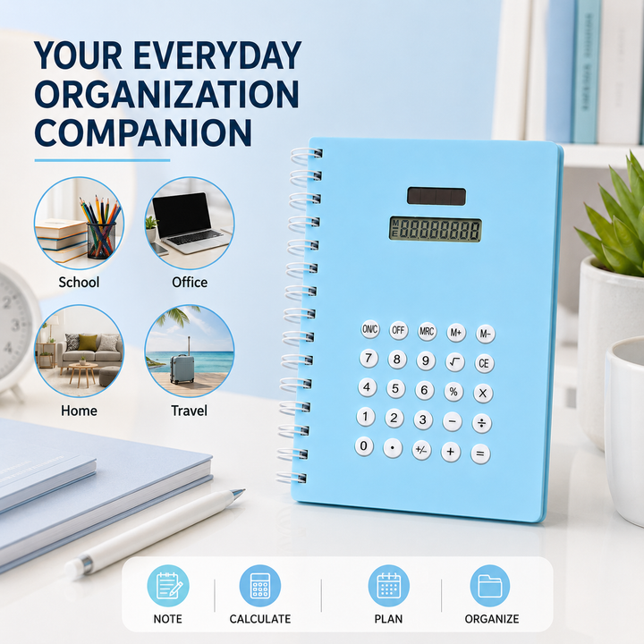 Calculator Spiral Notebook, Ruled Writing Notebook with Built-In Calculator, Spiral Bound Notebook for School, Office, Study, Notes, Journaling and Everyday Writing