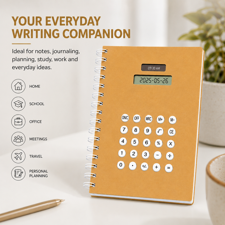 Calculator Spiral Notebook, Ruled Writing Notebook with Built-In Calculator, Spiral Bound Notebook for School, Office, Study, Notes, Journaling and Everyday Writing