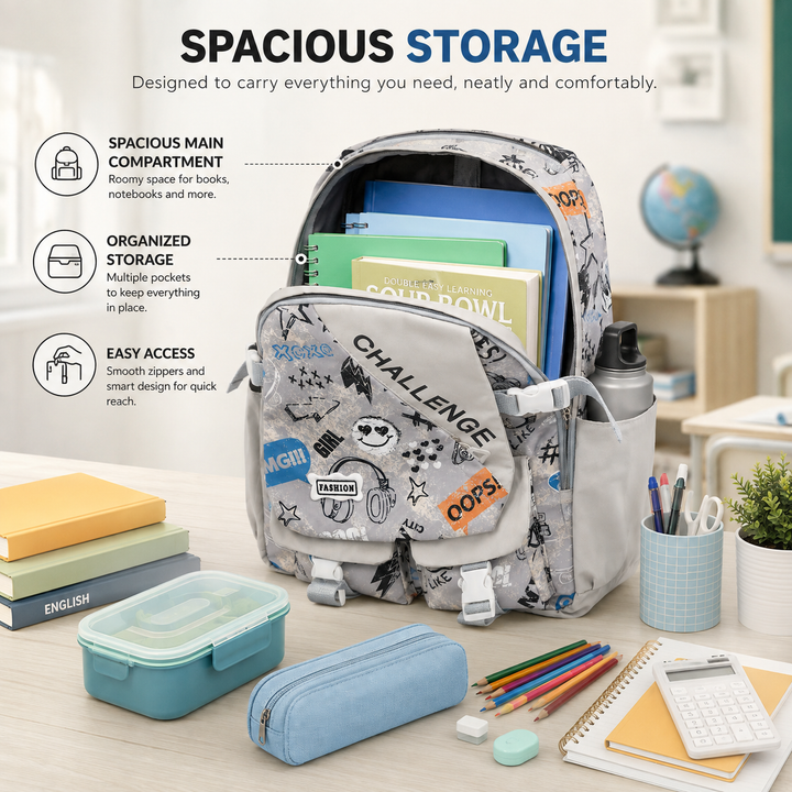 Sketch Art School Backpack 17 Inch, Lightweight Multi-Compartment Book Bag with Front Pocket, Side Pockets, Adjustable Shoulder Straps & Top Handle