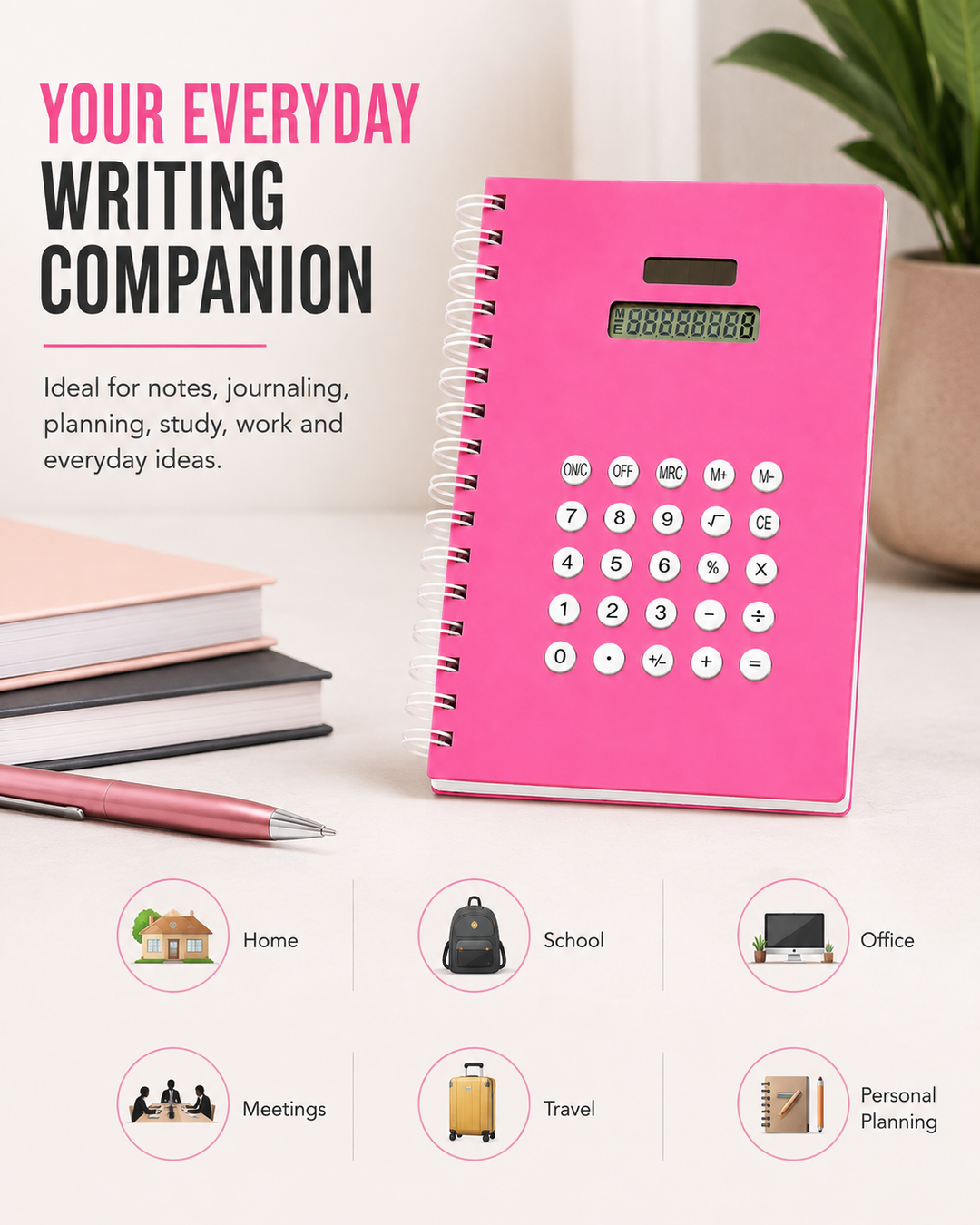 Calculator Spiral Notebook, Ruled Writing Notebook with Built-In Calculator, Spiral Bound Notebook for School, Office, Study, Notes, Journaling and Everyday Writing