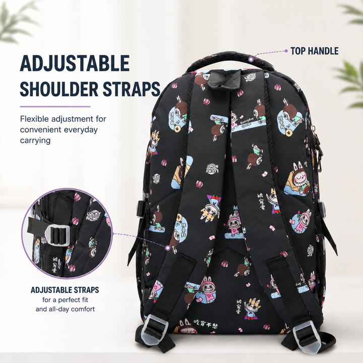 Doodle School Bag, Lightweight Backpack with Multiple Compartments, Front Utility Pocket, Side Bottle Pockets & Adjustable Shoulder Straps