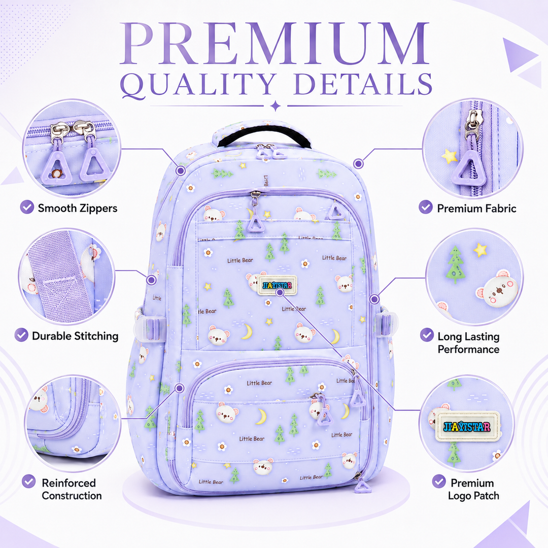 Bear Bloom School Backpack, Cute Bear Print Large Capacity Student Backpack with Multiple Compartments, Lightweight Book Bag with Side Pockets for School, Travel, Tuition & Daily Use