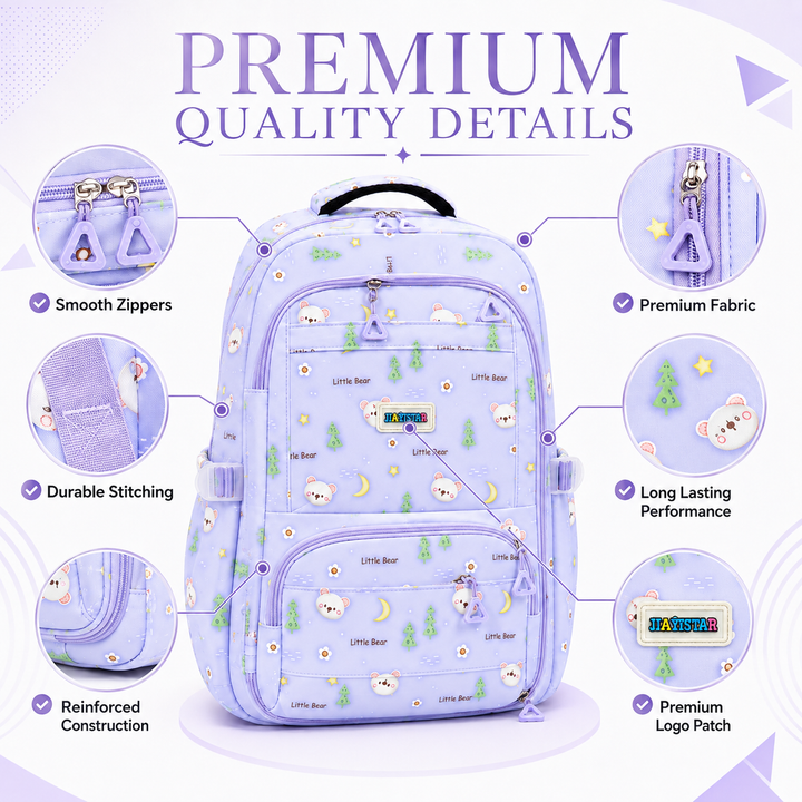 Bear Bloom School Backpack, Cute Bear Print Large Capacity Student Backpack with Multiple Compartments, Lightweight Book Bag with Side Pockets for School, Travel, Tuition & Daily Use