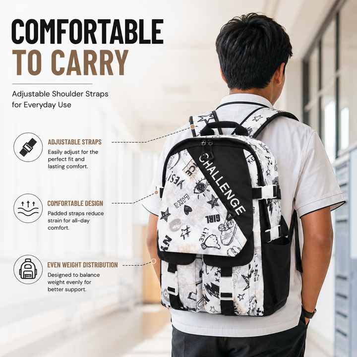 Sketch Art School Backpack 17 Inch, Lightweight Multi-Compartment Book Bag with Front Pocket, Side Pockets, Adjustable Shoulder Straps & Top Handle