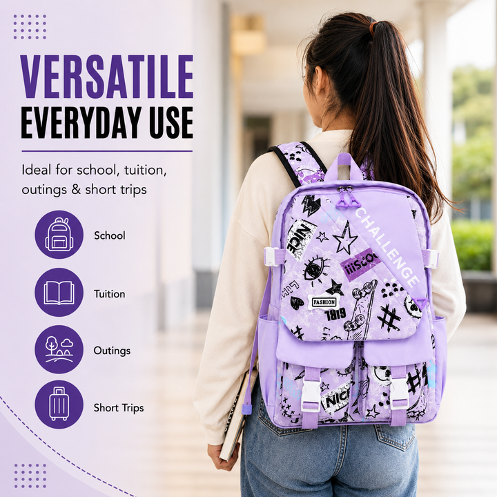 Sketch Art School Backpack 17 Inch, Lightweight Multi-Compartment Book Bag with Front Pocket, Side Pockets, Adjustable Shoulder Straps & Top Handle
