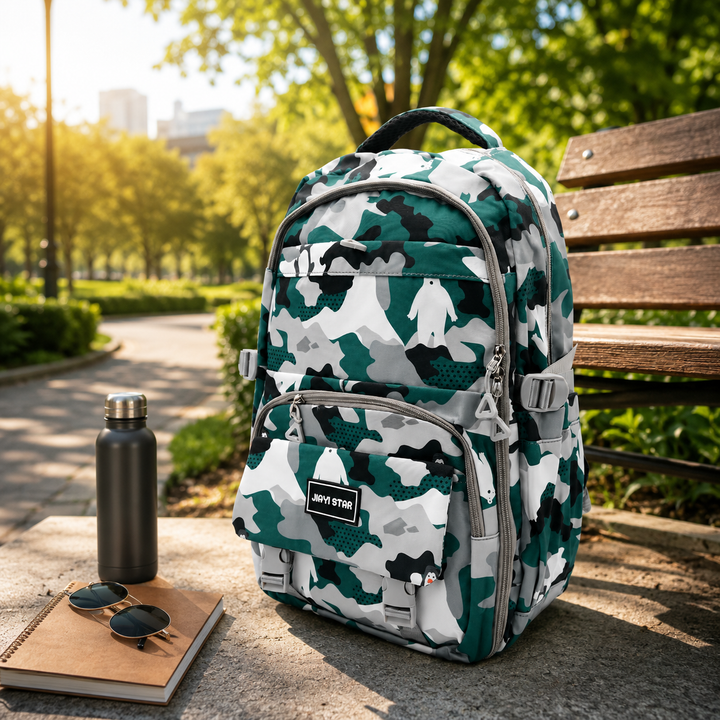 Urban Camo School Backpack, Large Capacity Camouflage Backpack with Multiple Compartments, Lightweight Student Book Bag with Side Bottle Pockets for School, College, Travel, Office & Daily Use