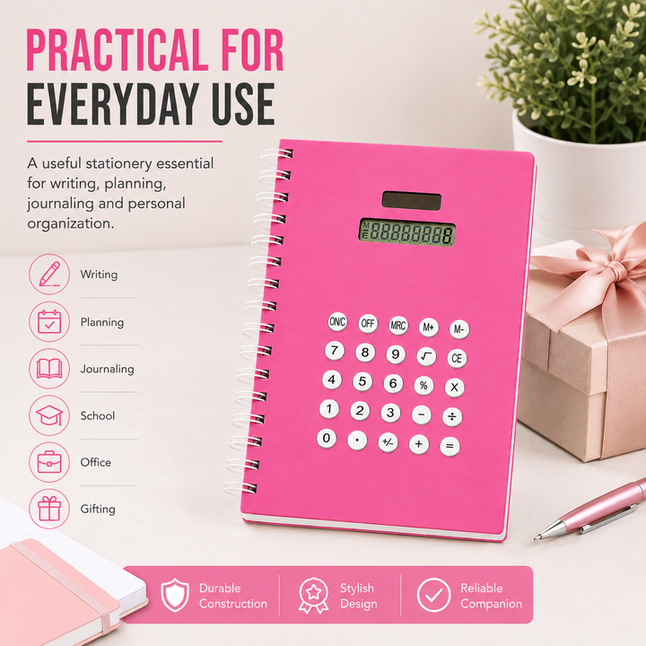 Calculator Spiral Notebook, Ruled Writing Notebook with Built-In Calculator, Spiral Bound Notebook for School, Office, Study, Notes, Journaling and Everyday Writing