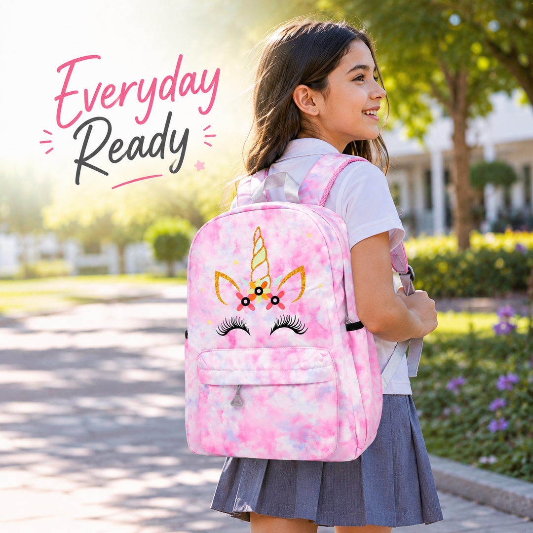 Magic Unicorn Pink 3-Piece School Backpack Set with Lunch Bag & Pencil Pouch, Large Capacity Lightweight School Bag with Adjustable Shoulder Straps for School, Travel & Everyday Use