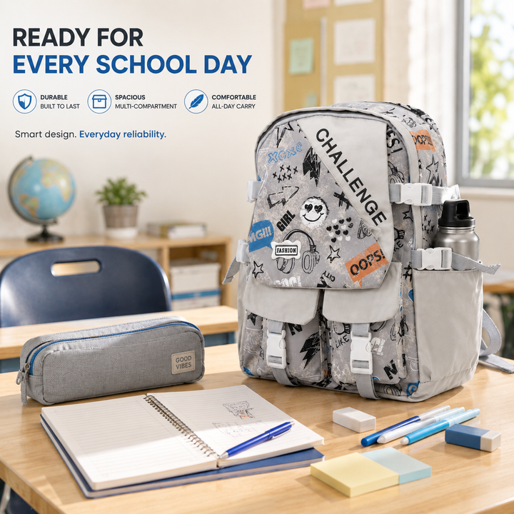 Sketch Art School Backpack 17 Inch, Lightweight Multi-Compartment Book Bag with Front Pocket, Side Pockets, Adjustable Shoulder Straps & Top Handle