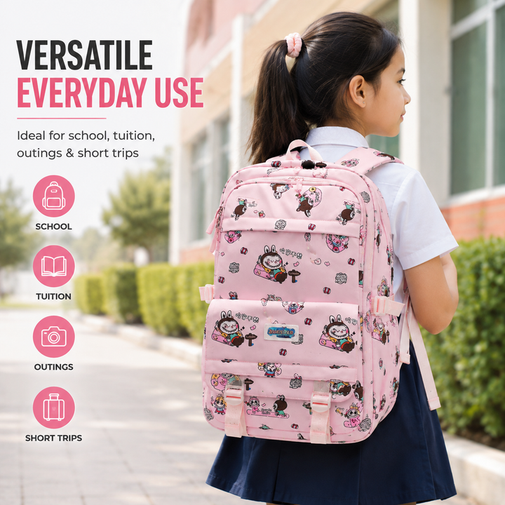 Doodle School Bag, Lightweight Backpack with Multiple Compartments, Front Utility Pocket, Side Bottle Pockets & Adjustable Shoulder Straps