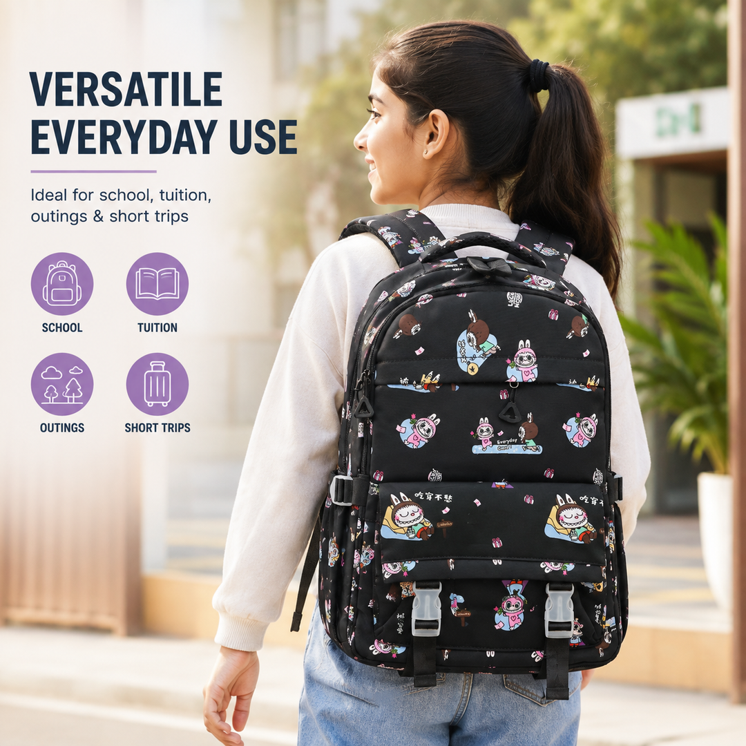 Doodle School Bag, Lightweight Backpack with Multiple Compartments, Front Utility Pocket, Side Bottle Pockets & Adjustable Shoulder Straps