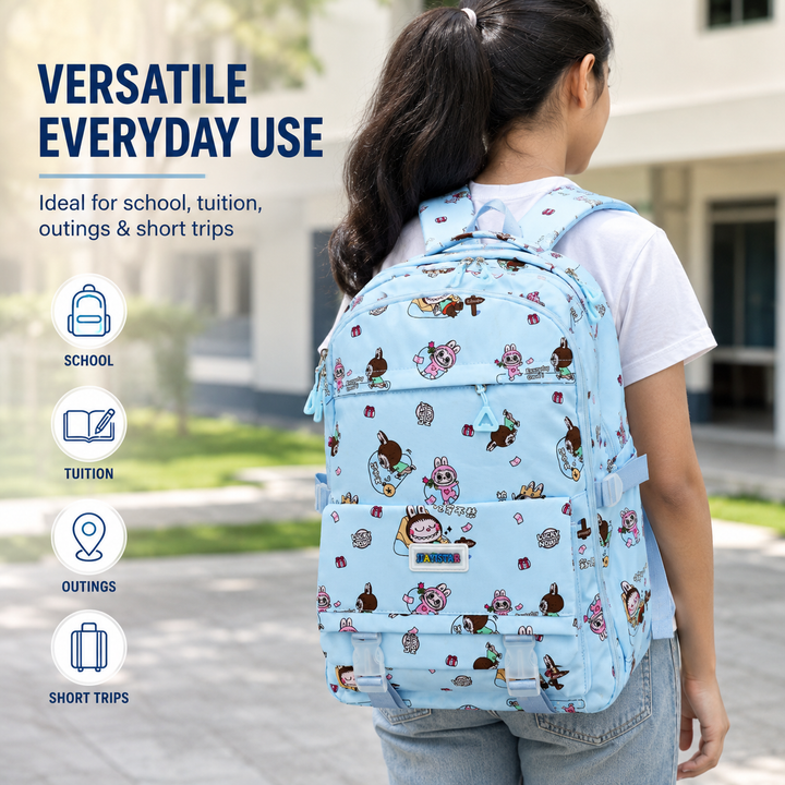 Doodle School Bag, Lightweight Backpack with Multiple Compartments, Front Utility Pocket, Side Bottle Pockets & Adjustable Shoulder Straps