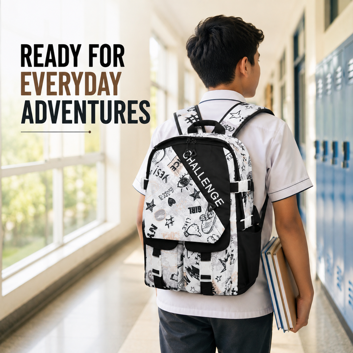 Sketch Art School Backpack 17 Inch, Lightweight Multi-Compartment Book Bag with Front Pocket, Side Pockets, Adjustable Shoulder Straps & Top Handle