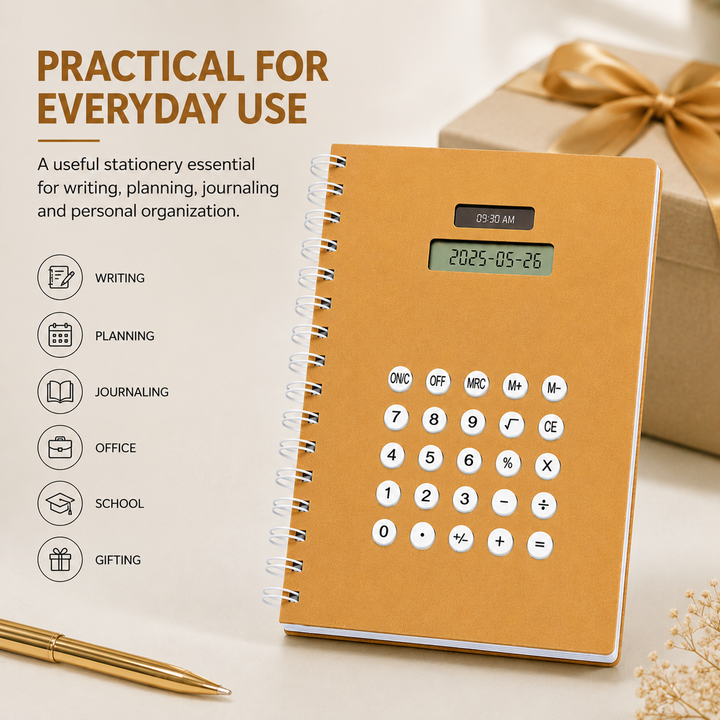Calculator Spiral Notebook, Ruled Writing Notebook with Built-In Calculator, Spiral Bound Notebook for School, Office, Study, Notes, Journaling and Everyday Writing