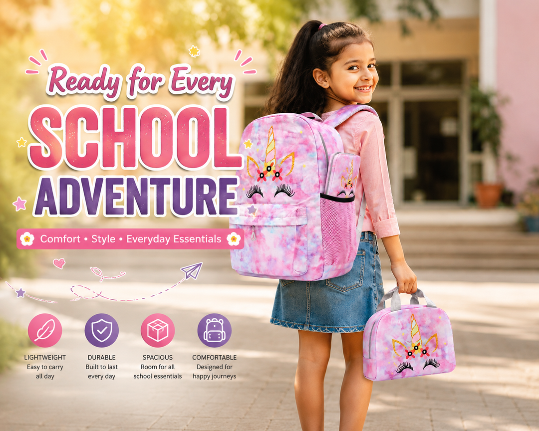 Magic Unicorn Pink 3-Piece School Backpack Set with Lunch Bag & Pencil Pouch, Large Capacity Lightweight School Bag with Adjustable Shoulder Straps for School, Travel & Everyday Use