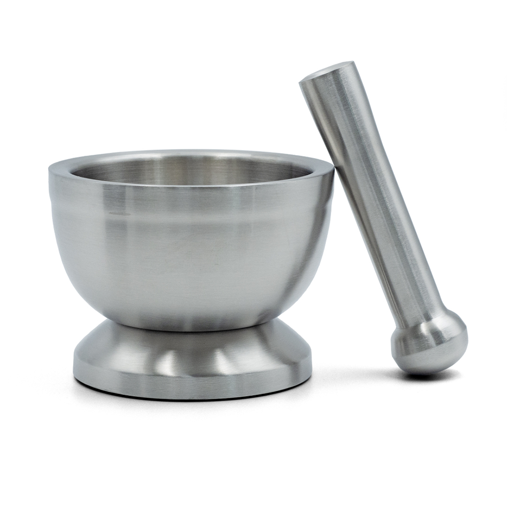 BERAM Pestle and Mortar Set Manual Grinder with Lid Premium Stainless Steel Mixing Bowl for Garlic Spices Herbs Durable Sturdy and Long Lasting with Easy Cleaning