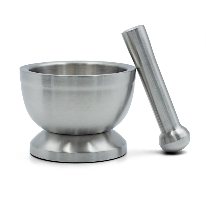 BERAM Pestle and Mortar Set Manual Grinder with Lid Premium Stainless Steel Mixing Bowl for Garlic Spices Herbs Durable Sturdy and Long Lasting with Easy Cleaning