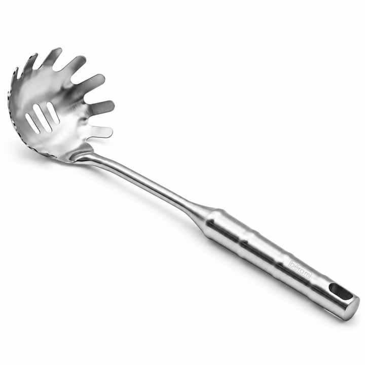 BERAM Cooking Utensils Set 304 Stainless Steel 6 Pieces Soup Spoon Spatula Slotted Turner Rice Scoop Pasta Server Skimmer Food Grade Kitchen Tools with Bamboo Shaped Handles